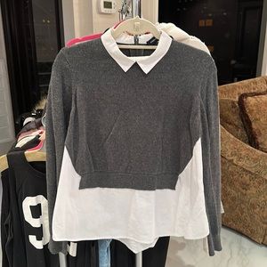 french connection grey sweater with illusion white button down and white collar